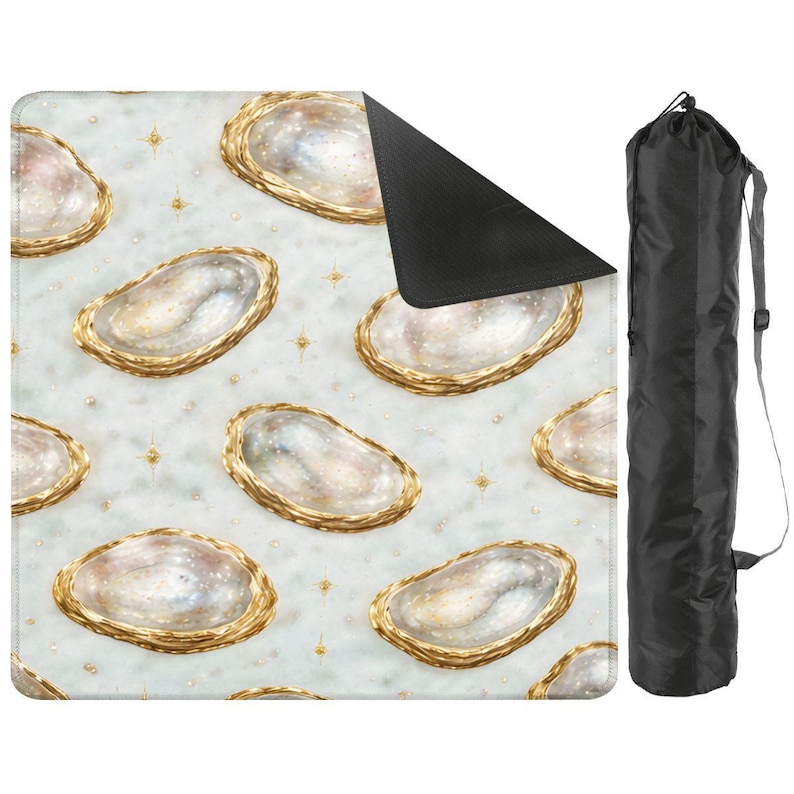 Oyster Mahjong Mat, Coastal Luxury Mahjong Mat with Bag, Marble Oyster Shell Mahjong Table Cover, Preppy Beach Mahjong Set, American Mahjong image 1
