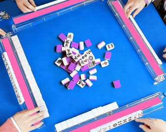 Hot Pink Mahjong Rack & Pusher Set – 4 Acrylic Racks with Card Holder