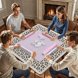 Leopard Print Mahjong Mat: Non-Slip Game Night Fun
