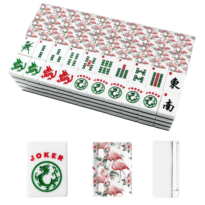 Flamingo Mahjong Tiles, Pink Flamingo Mahjong Set, Tropical Mahjong Tiles, American Mahjong Tiles with Jokers, Coastal Grandmillennial Gift image 2