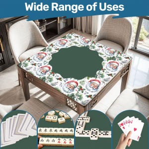 Vintage Vibe Santa Mahjong Mat, Christmas Mahjong Game Mat, Green Holiday Table Mat, Santa Claus Mahjong Gift image 7