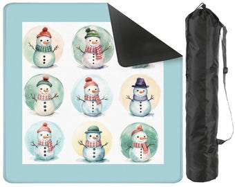Winter Mahjong Mat, Snowman Cheerful Holiday Design, Perfect for Christmas Parties and Mahjong Game Nights