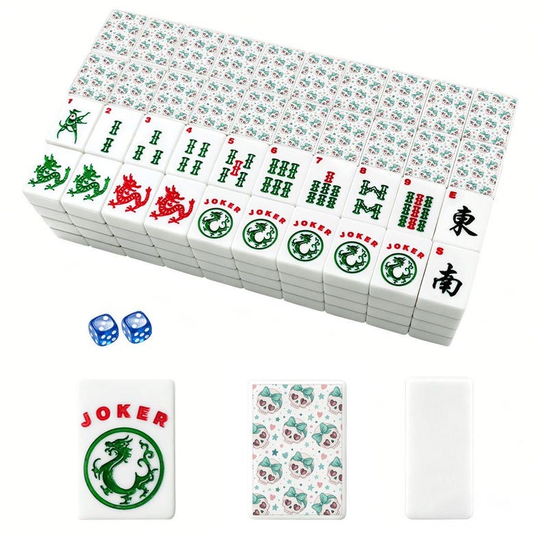 Sugar Skull Mahjong Tiles | Pastel Halloween Mahjong Set | Cute Skull Bow Mahjong Tiles | Spooky Chic Mahjong Gift | Pink Gothic Mahjong image 2