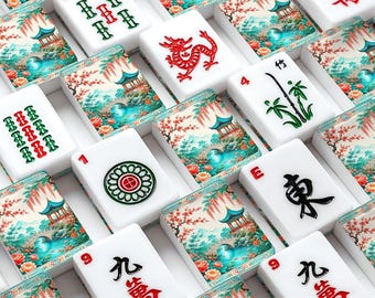 Chinoiserie Mahjong Tiles Set | 166 American Mahjong Tiles with Jokers | Personalized Mahjong Set | Pagoda Garden Mahjong Gift
