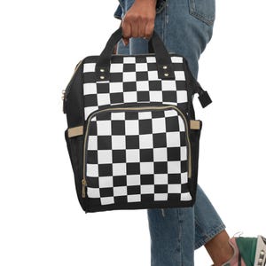 Checkered Diaper Bag Backpack – Black and White Baby Bag for Moms and Dads Modern Mom Backpack – Unisex Diaper Tote Trendy Baby Shower Gift