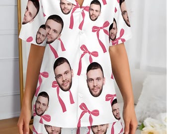 Custom Personalized Photo Face Pajamas, Bridal Party Pajamas, Girlfriend Wife Valentine Gift, Bride Pajamas