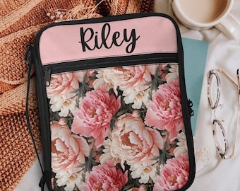 Floral Bible Cover with Handle: Zippered Bible Carrying Bag