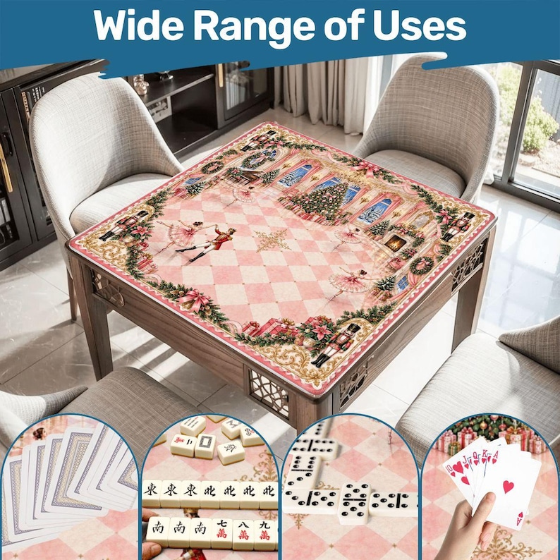 Tapete de Mahjong Rosa Cascanueces Navideño, Tapete de Juego de Mahjong de Bailarina para Vacaciones, Regalo Navideño Rosa Preppy imagen 9