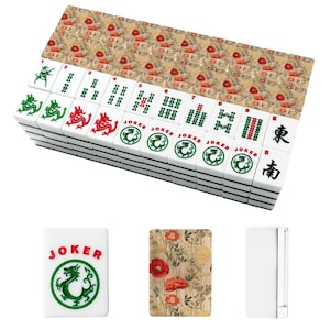Vintage Red Floral Mahjong Tiles, Botanical Mahjong Tiles with Jokers, Antique Style Mahjong Game Set with Case Gift image 2