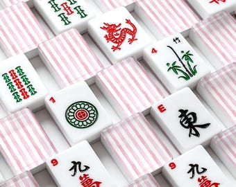 Pink Stripe Mahjong Tiles | Preppy Mahjong Set | Coquette Mahjong Tiles | Grandmillennial Mahjong | Pink Mahjong Gift | Acrylic Mahjong Set