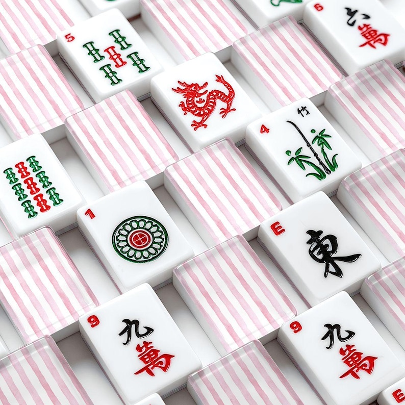Pink Stripe Mahjong Tiles | Preppy Mahjong Set | Coquette Mahjong Tiles | Grandmillennial Mahjong | Pink Mahjong Gift | Acrylic Mahjong Set image 1