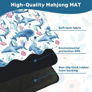 Scalloped Shark Mahjong Mat , Ocean Themed Mahjong Table Mat, Non Slip Game Mat with Storage Bag, Beach Coastal Mahjong Decor Bild 4