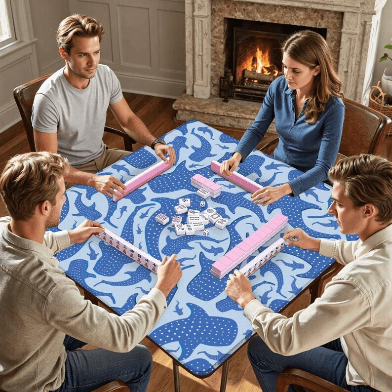 Whale Shark Mahjong Mat, Coastal Mahjong Mat with Bag, Blue Ocean Mahjong Table Cover, Beach House Mahjong Set, American Mahjong Gift bild 5