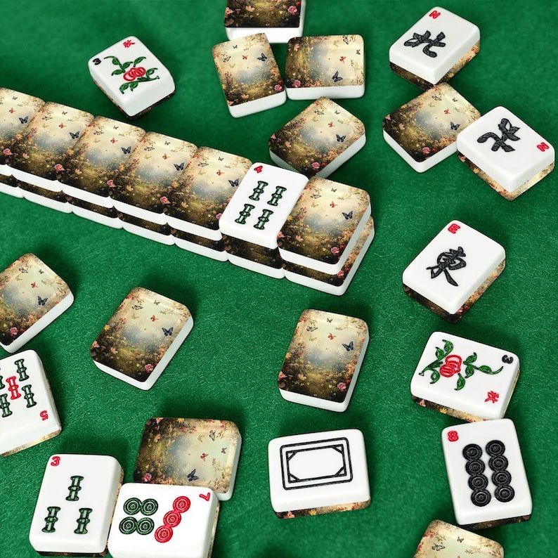 Mahjong Tile Set Vintage Garden Butterfly Design, Floral Butterfly Mahjong Tiles with Jokers, Cottagecore Mahjong Game Set Gift imagem 7