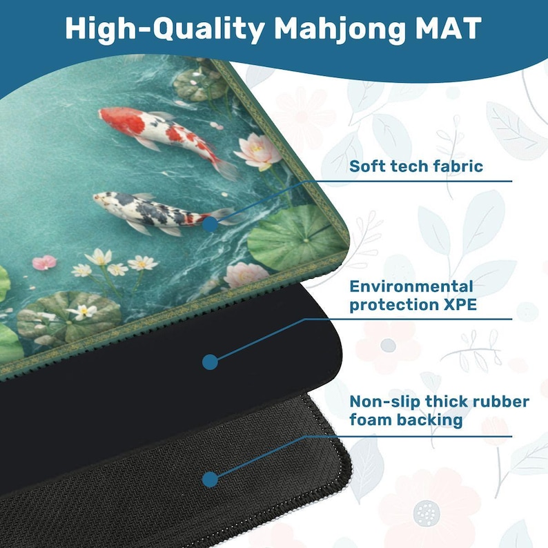 Koi Fish Mahjong Mat with Bag, Lotus Pond Mahjong Table Mat, Waterproof Non Slip Mahjong Cover, Japanese Koi Game Mat Gift for Mahjong Lover image 4