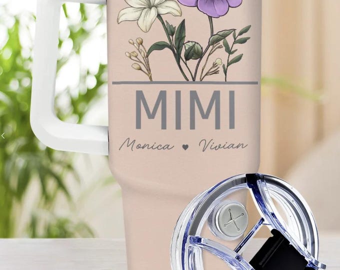 Personalized Gigi Birth Flower Tumbler: 40oz Stainless Steel Grandma Gift