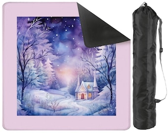 Winter Scene Mahjong Mat, Snowy Mah Jongg Non-Slip Game Mat
