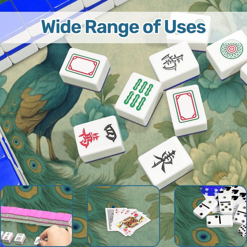 Peacock Mahjong Mat - Non Slip Mah Jongg TilePlay Mat Accessories image 7