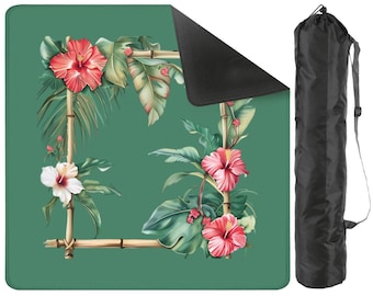 Tropical Bamboo Mahjong Mat | Hibiscus Mahjong Table Mat with Carry Bag | Palm Beach Mahjong Game Mat | Preppy Mahjong Hostess Gift