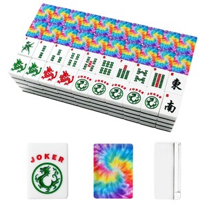 Juego de Mahjong Tie Dye, fichas acrílicas de Mahjong americano con comodines, estuche para noche de juegos. imagen 2