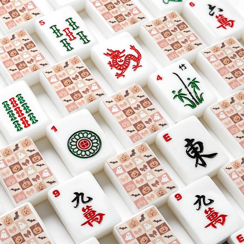 Halloween Mahjong Tiles | Halloween Mahjong Set | Ghost Pumpkin Bat Mahjong Tiles | Cute Spooky Mahjong Gift | Fall Mahjong Accessories image 1