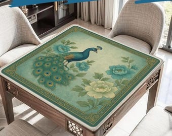 Peacock Mahjong Mat: Non-Slip Game Table Cover with Storage Bag