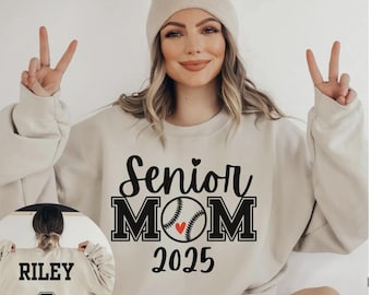 Senior 2025 Baseball Mom Sweatshirt, Mom Baseball Shirt, Name & Number on Back, Custom Baseball, Baseball Mom Crewneck Gildan