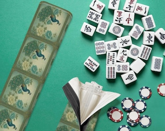 Peacock Mahjong Tile Racks with Pushers and Carry Bag, Elegant Peacock Mahjong, Acrylic Racks with Pushers, Mahjong Gift for Her