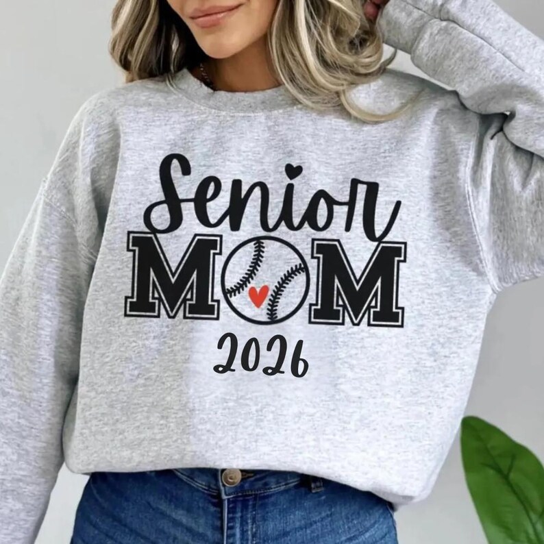 Sweatshirt senior moeder 2026, gepersonaliseerde honkbalmoeder ronde hals, aangepaste naam en rugnummer, cadeau moeder senior nachtsport afbeelding 5