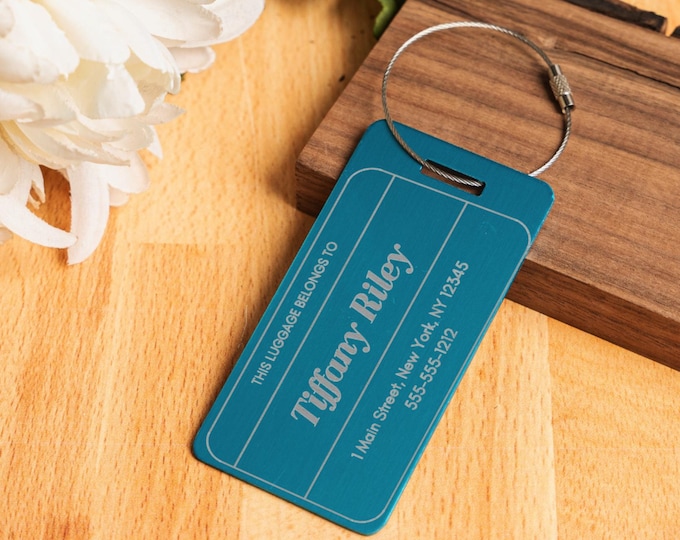 Metal Luggage Tag, Personalized Engraved Aluminum Travel Gift, Custom Suitcase Tag, Unique Backpack Tag