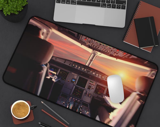 Aviator Desk Mat - Airplane Cockpit Design, Perfect for Pilots, Aviation Enthusiasts, Office Decor, Gift for Graduates, Travel Lovers