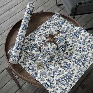 Toile Christmas Wrap Vintage Holiday Gift Wrap Unique Wrapping Paper Festive Toile Gift Wrap, Vintage Christmas Toile Gift Wrap Holiday Gift