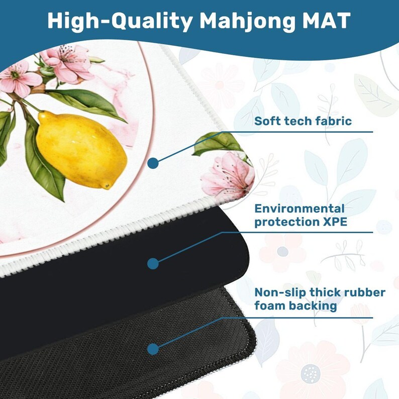 Pink Lemon Mahjong Mat | Lemon Blossom Mahjong Table Mat | Grandmillennial Mahjong Gift | Pink Citrus Mahjong Mat | Mahjong Accessories image 4