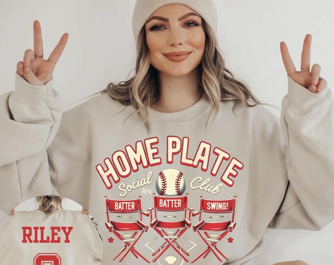 Custom Baseball Mom Sweatshirt with Number Personalized for Mom- Baseball Season - Sports Mom Apparel - Game Day Apparel - Home Plate Club