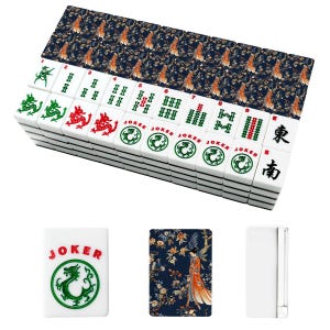 Japanese Crane Mahjong Tiles, Chinoiserie Mahjong Set, Navy Floral Mahjong Tiles, Asian Inspired Mahjong, American Mahjong Tiles with Jokers bild 2
