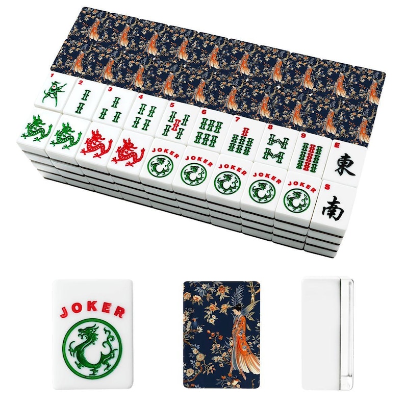 Japanese Crane Mahjong Tiles, Chinoiserie Mahjong Set, Navy Floral Mahjong Tiles, Asian Inspired Mahjong, American Mahjong Tiles with Jokers bild 2