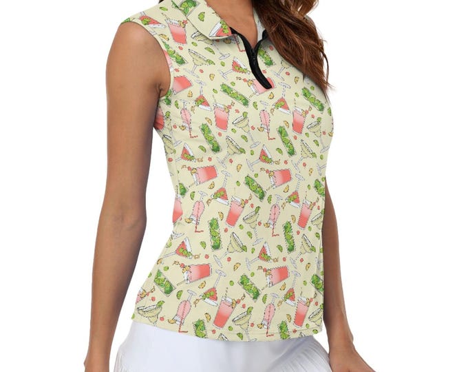 Women’s Cocktail Golf Sleeveless Polo Shirt, Custom Collared Tank Top, Lightweight Performance Golf Shirt for Ladies, Fun Golf Outfit
