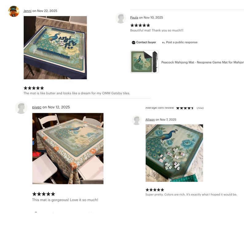 Peacock Mahjong Mat - Non Slip Mah Jongg TilePlay Mat Accessories image 12