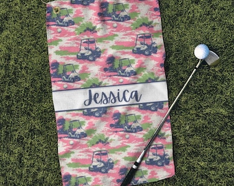 Personlig golfhandduk med namn, rosa golfvagnshandduk i mikrofiber, personlig golfgåva för kvinnor, golfhandduk för kvinnor, tillbehör till golfbag