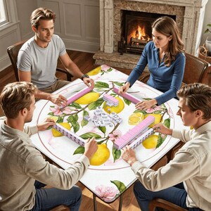 Pink Lemon Mahjong Mat | Lemon Blossom Mahjong Table Mat | Grandmillennial Mahjong Gift | Pink Citrus Mahjong Mat | Mahjong Accessories image 6