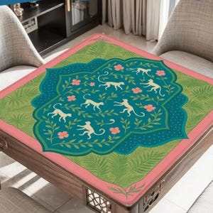 Tapete de Mahjong con estampado de mono bohemio, antideslizante, de lujo, con diseño floral tropical