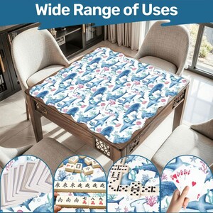 Scalloped Shark Mahjong Mat , Ocean Themed Mahjong Table Mat, Non Slip Game Mat with Storage Bag, Beach Coastal Mahjong Decor Bild 6