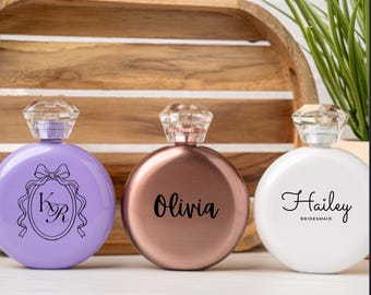 Personalized Etched Round Flask Custom Name Monogram Flask, Bridesmaid Gift Pocket Flask Wedding Party Favor 6oz