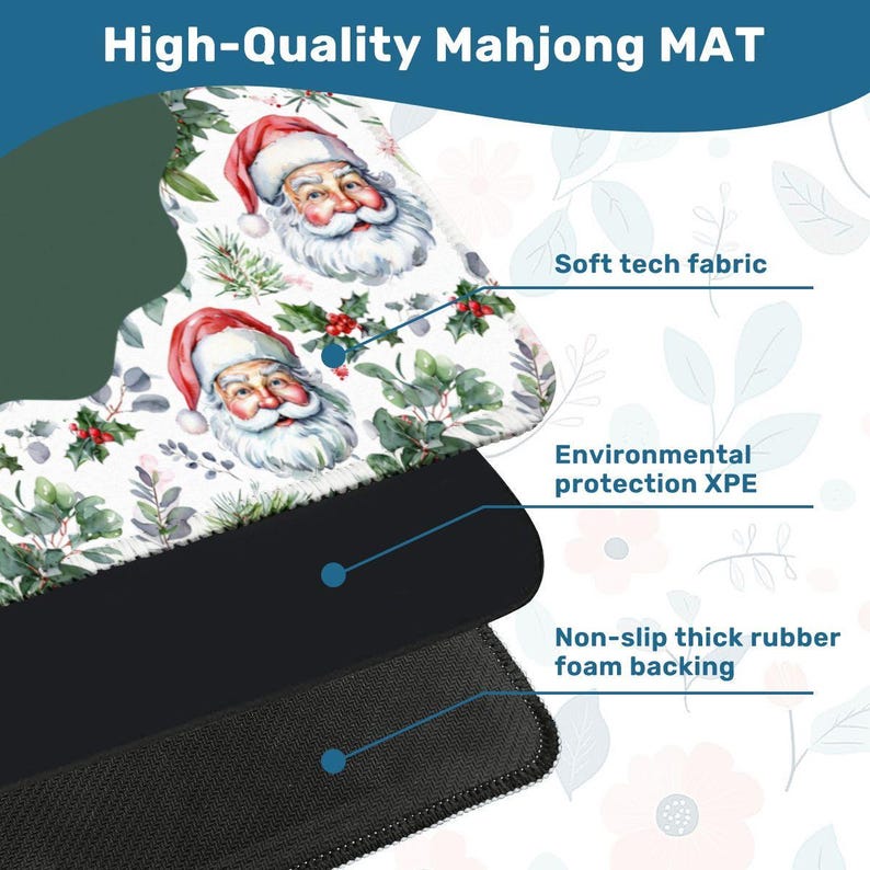 Vintage Vibe Santa Mahjong Mat, Christmas Mahjong Game Mat, Green Holiday Table Mat, Santa Claus Mahjong Gift image 4