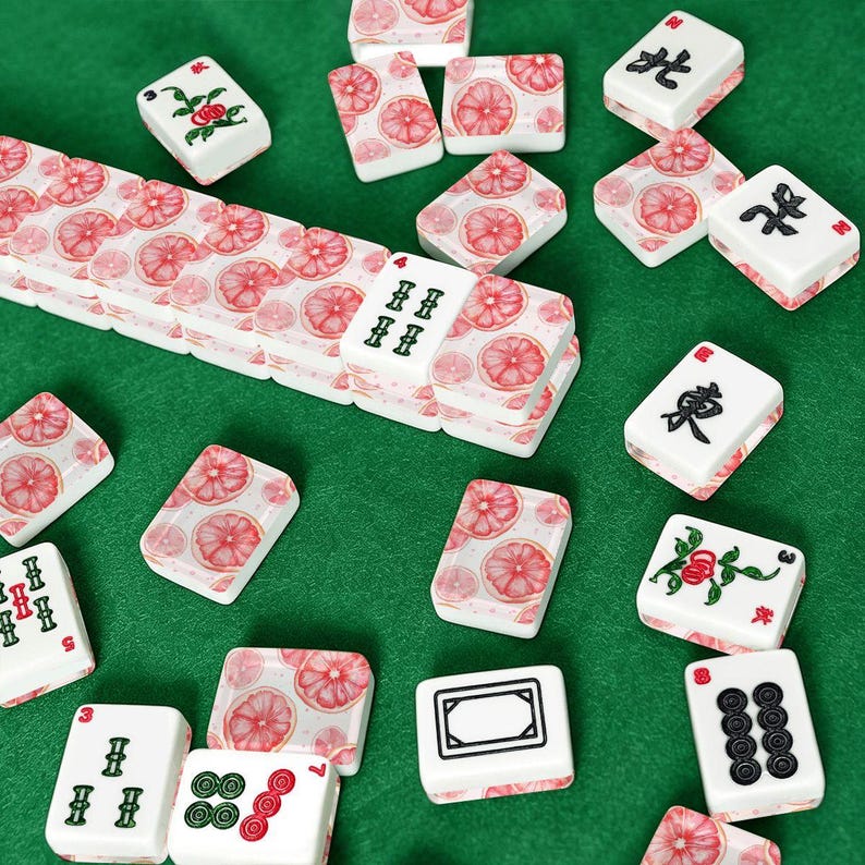 Pink Grapefruit Mahjong Tiles | Citrus Mahjong Set | Pink Mahjong Tiles | Summer Mahjong Gift | Palm Beach Mahjong | Preppy Mahjong zdjęcie 7