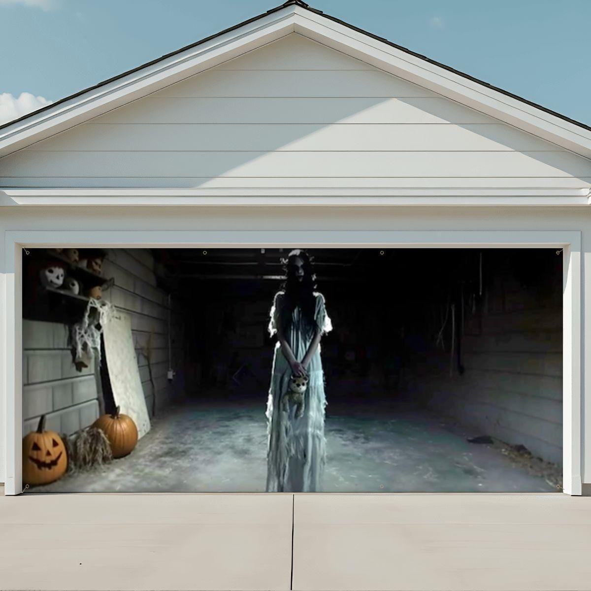 Tineit Halloween Garage Door Cover – 7x8 Ft Scary Red Haunted Decor For Parties