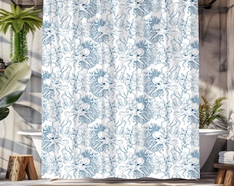 Japanese Octopus Shower Curtain, Coastal Nautical Octopus Shower Curtain, Ocean Coastal Decor, Kraken Design for Beach House Decor