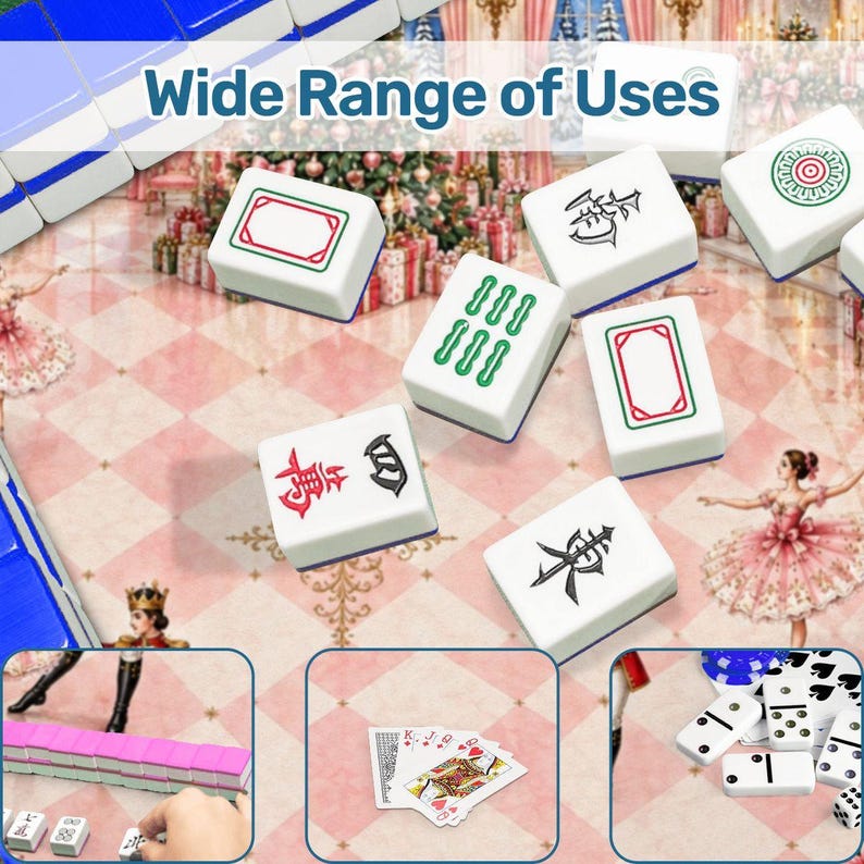 Tapete de Mahjong Rosa Cascanueces Navideño, Tapete de Juego de Mahjong de Bailarina para Vacaciones, Regalo Navideño Rosa Preppy imagen 8