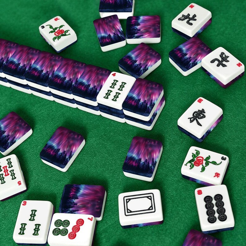 Northern Lights Design, Aurora Borealis Mahjong Tiles with Jokers, Acrylic Mahjong Set with Case Game Night Gift, 166 Piece Mahjong Set Bild 7