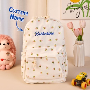 Sacs à dos fleuris personnalisés avec nom brodé, sac à dos pour enfants, cartable personnalisé, sac à dos à monogramme